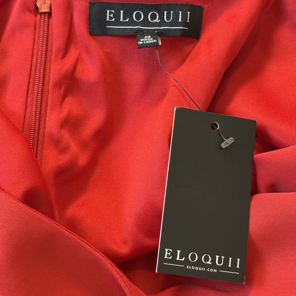 Eloquii Dress Womens Size 20‎ Red Crew Neck Balloon 3/4 Sleeve Sheath Stretch - Picture 9 of 10